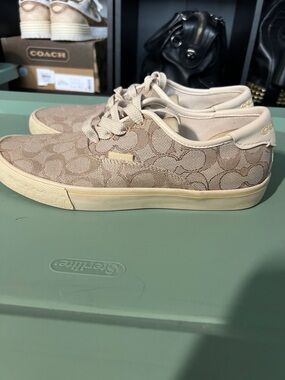 Coach Beige Signature Canvas Low-Top Sneakers